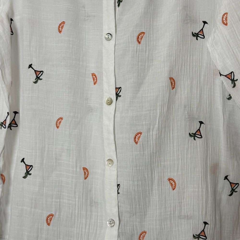 Fig + Flower Novelty Cocktail Embroidered Button Front Shirt Large - Picture 5 of 13